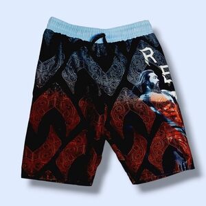 DC Comics | Boy's Aquaman Swim Trunks | Size Medium | Light Blue, Black & Red |